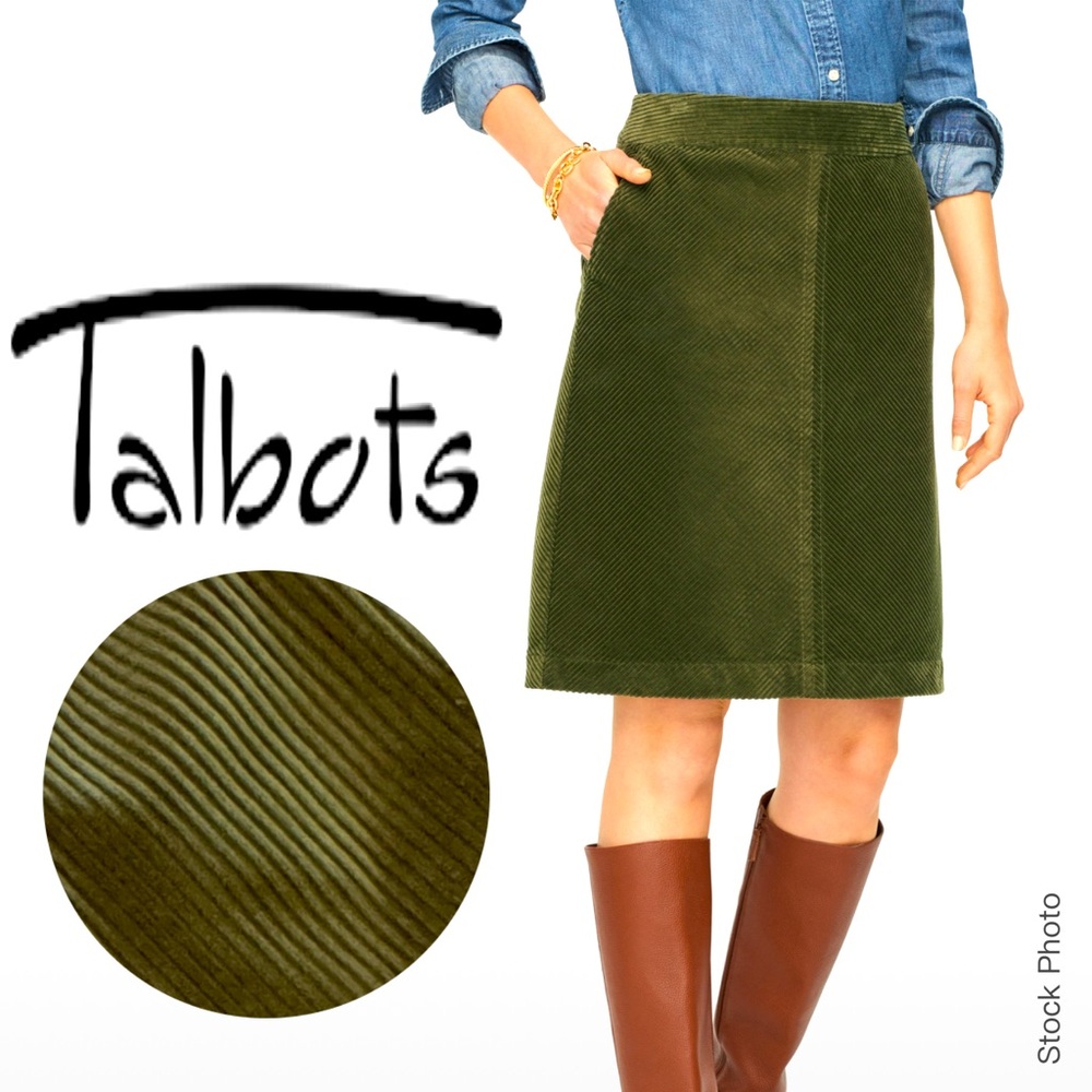 Talbots — Olive Green Corduroy A‑Line Skirt 🍂 Size 16 Petite